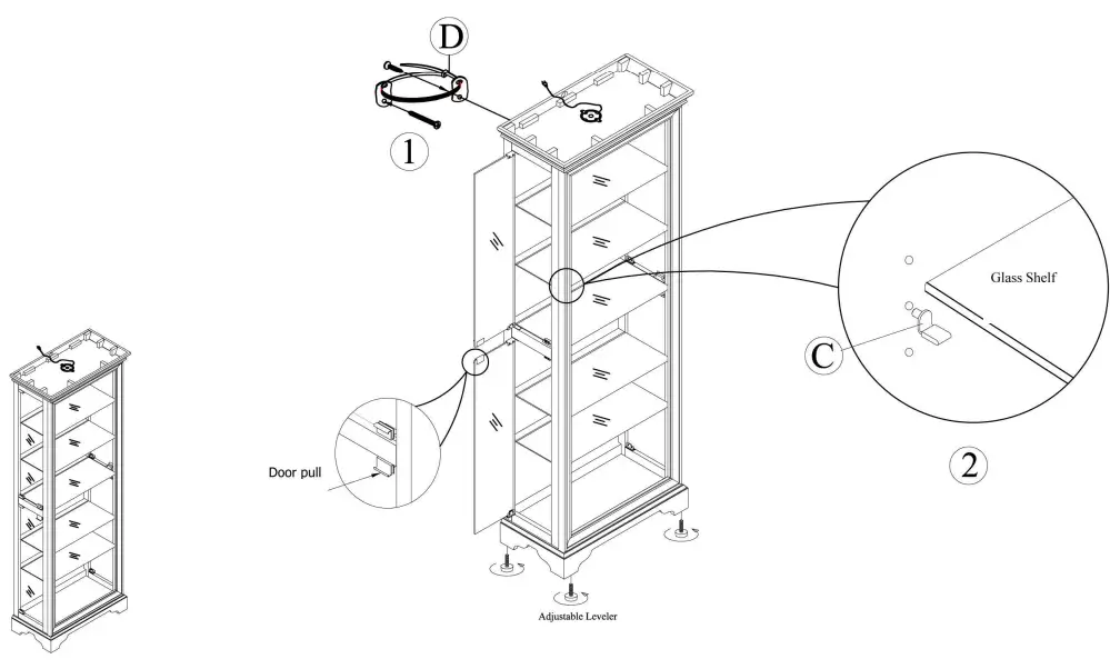Roseto HMIF69551CHRY Cherry Cobb 29 5 Shelf Hardwood Curio Cabinet - fig1
