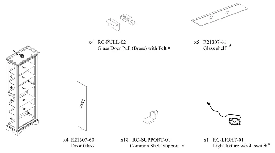 Roseto HMIF69551CHRY Cherry Cobb 29 5 Shelf Hardwood Curio Cabinet - fig2