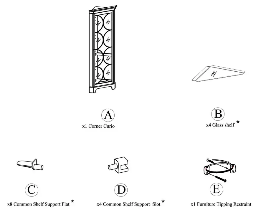 Roseto HMIF85404 Shelf Hardwood Corner Curio Cabinet - glass shelf