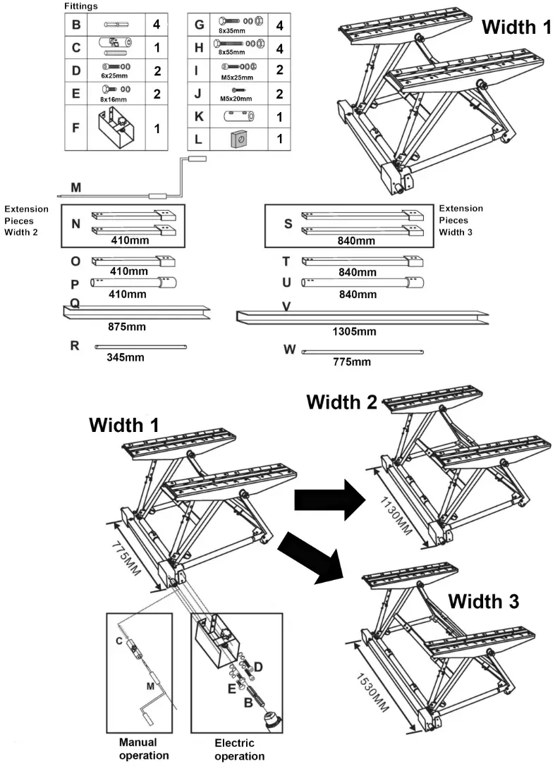 SEALEY PPL01 Portable Pivot Car Lift - Fittings