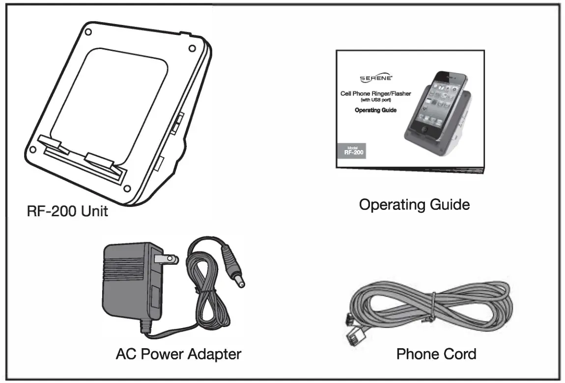 SERENE RF-200 Cell Phone Ringer or Flasher - PACKAGE CONTENT CHECK