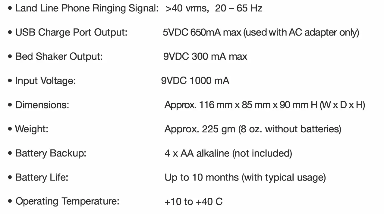 SERENE RF-200 Cell Phone Ringer or Flasher - SPECIFICATIONS