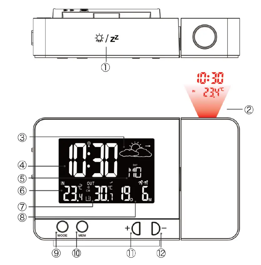 SMARTRO SC31B Digital Projection Alarm Clock with Weather Station 1