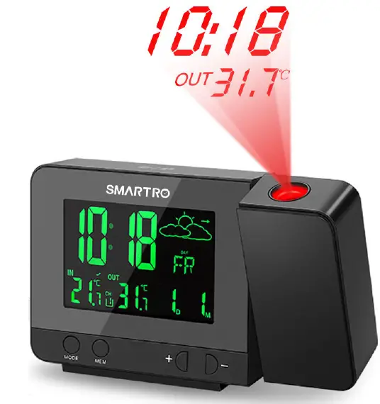 SMARTRO SC31B Digital Projection Alarm Clock with Weather Station