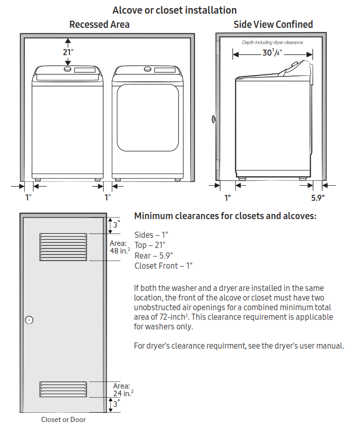 Samsung WA50R5400AV Top Load Washer with Super Speed 5.0 - Alcove or closet installation