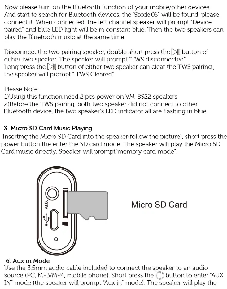 Sbode 06 Portable Bluetooth Speaker - Instructions