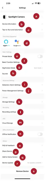 Settings menu