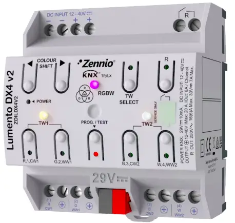 Zennio Lumento DX4 v2 4 Channel Constant Voltage PWM Dimmer in DIN Rail for DC LED Loads