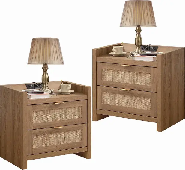 SICOTAS NIEWA10016BK Farmhouse Nightstand with Charging Station