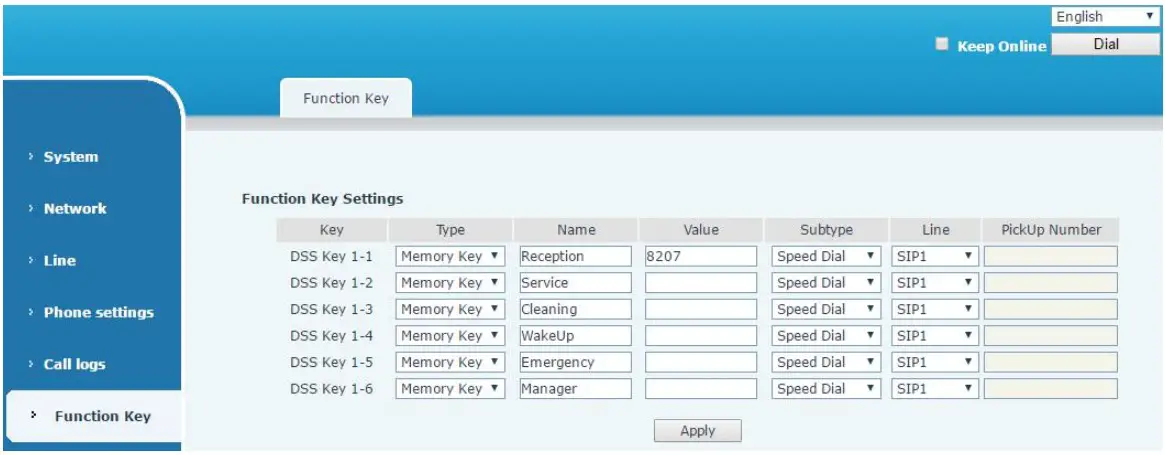 Memory key setting