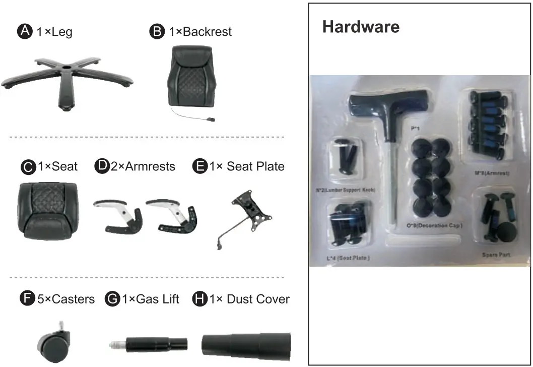 Seevoo 6664XLSP B Big and Tall Office Chair - Components