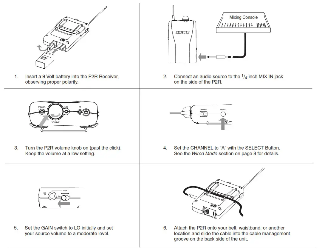 Shure PSM200 Personal Monitor - PR2 Receiver Quick Set-Up Guide