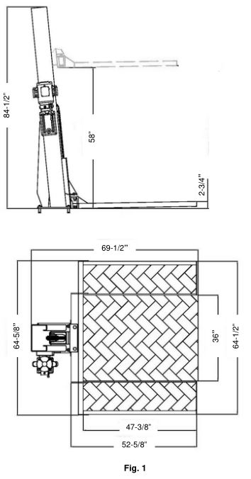 Single Column Platform Storage Lift SC-2K - DIMENSIONS