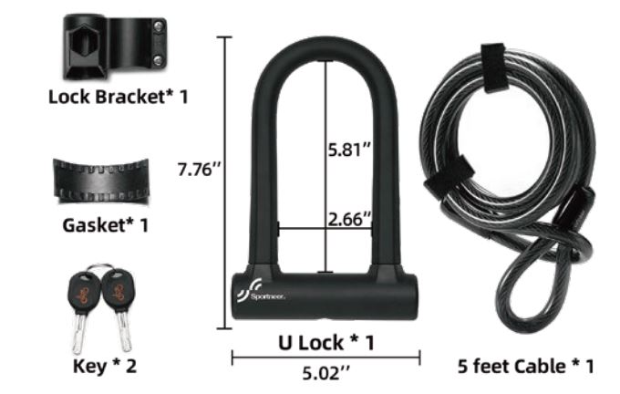 Sportneer 1.2M Bike Lock - Package contents