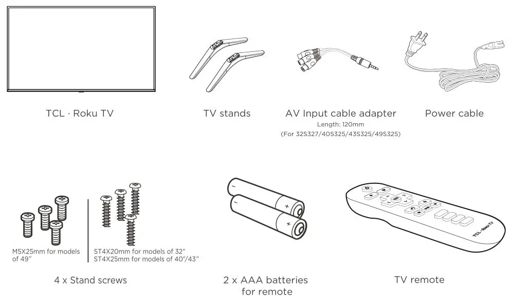 TCL 3-Series Roku TV S321,S325,S327 - What’s in the box