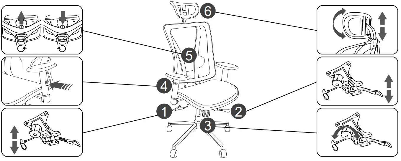 TECHNI MOBILI RTA-1009 Mesh Office Chair - CHAIR'S FUNCTIONS