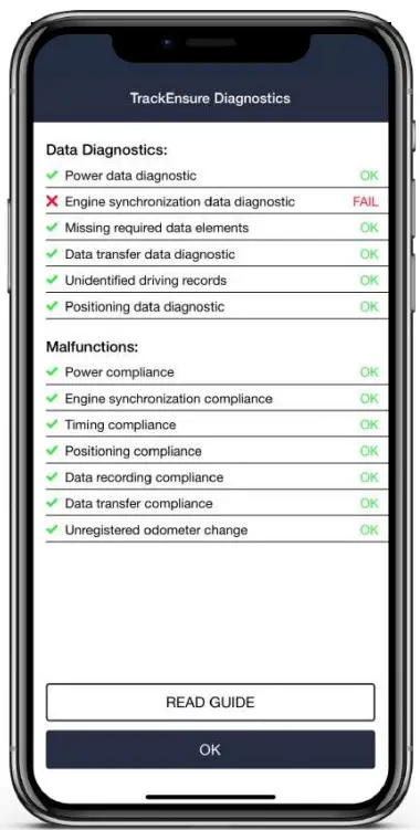 TRACKENSURE iOS ELD Application - MALFUNCTIONS