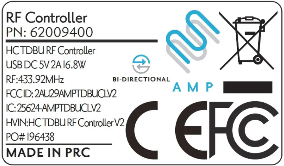 TURNILS AMPTDBUCLV2 RF Controller - Label Format