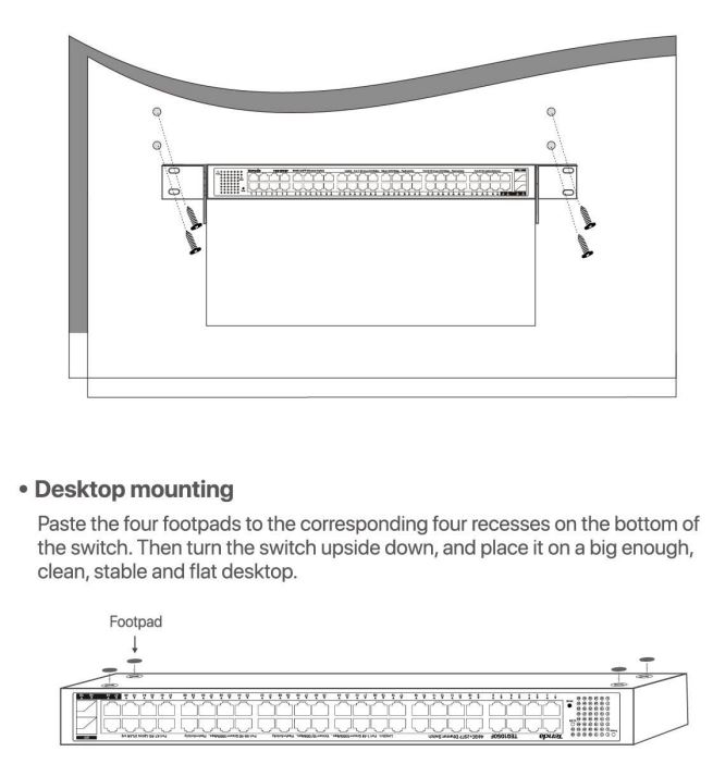 Tenda TEG1050F 480GE 2SFP Ethernet Switch Installation Guide - Desktop mounting