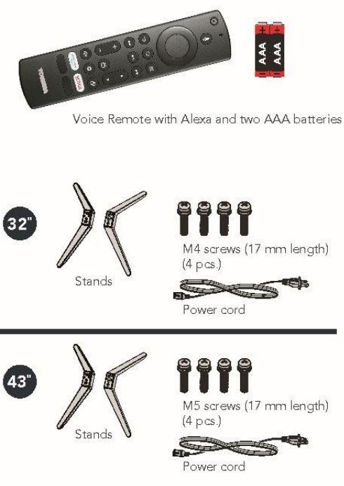 Toshiba 32 & 43 inch 60Hz LED TV - INCLUDED ACCESSORIES