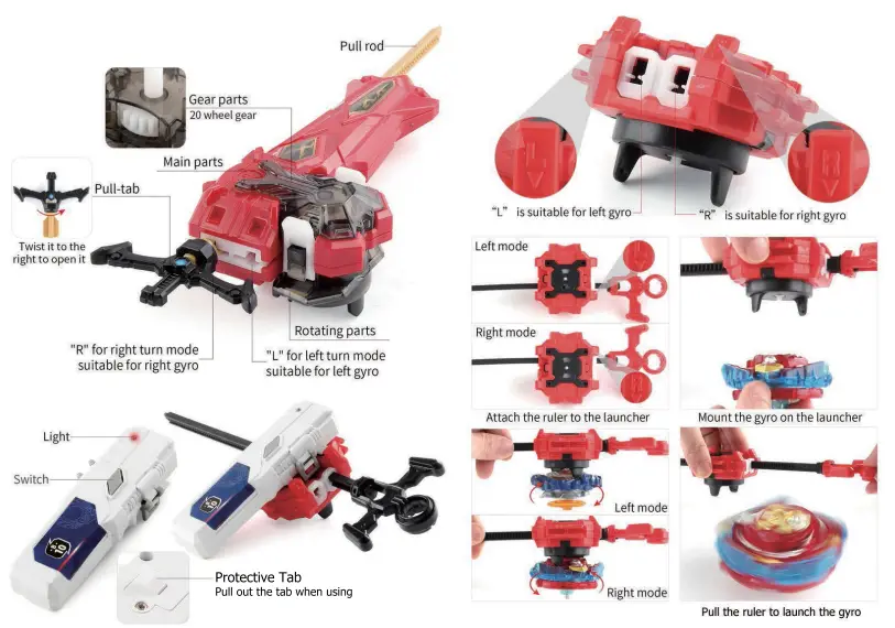 TuKIIE B09DPWG1LQ 8 Battling Tops Burst Gyro Toy Set - part list