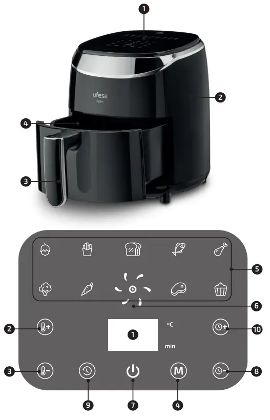 UFESA APEX 3 3.5L Digital Air Fryer - parts