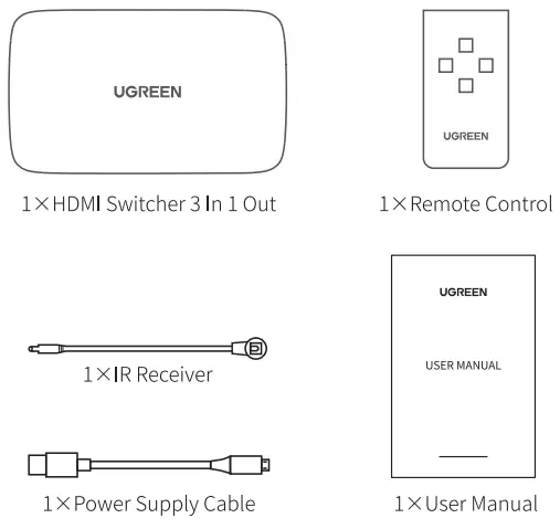 UGREEN CM332 3 In 1 HDMI Switcher - PACKAGE