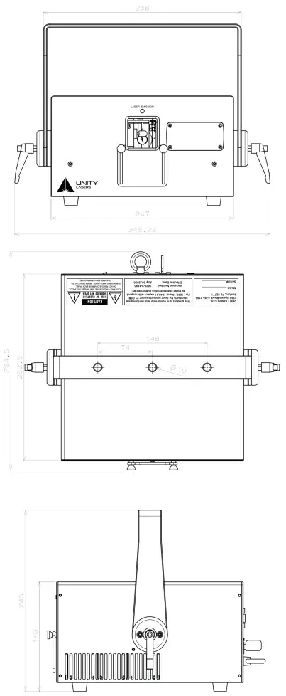 UNITY LASERS RAW 3 FB4 Laser Light Show Fixture - DIMENSION DETAILS 2