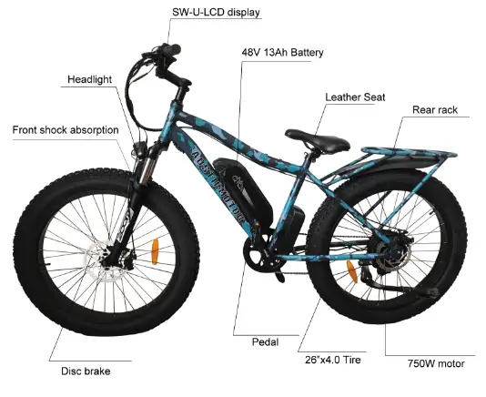 Unbranded EBike 8 26 Inch 750 Watt Fat Tire Electric Bike