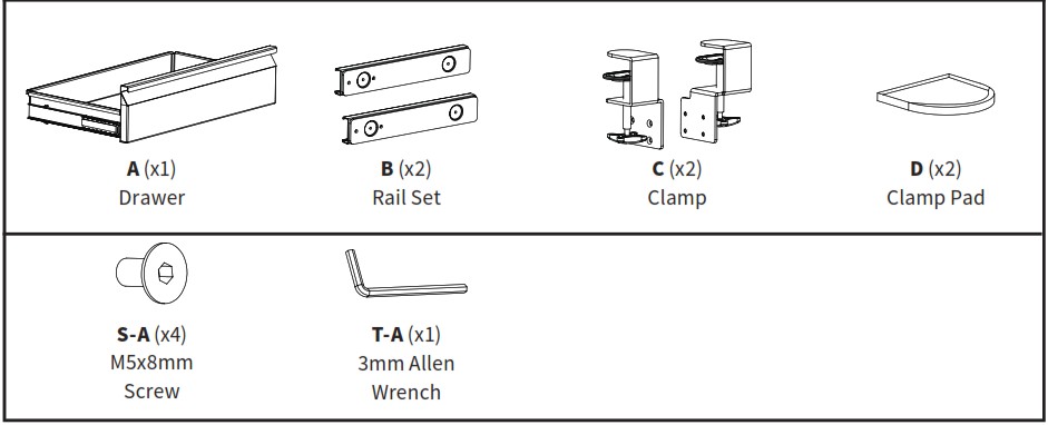 V I V O DESK AC03C B Clamp On Sliding Pull Out Drawer without Shell for Office Desk - PACKAGE CONTENTS 1