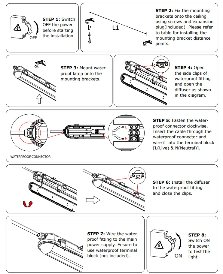 V-TAC 80133970 LED Waterproof Fittings - INSTALLATION