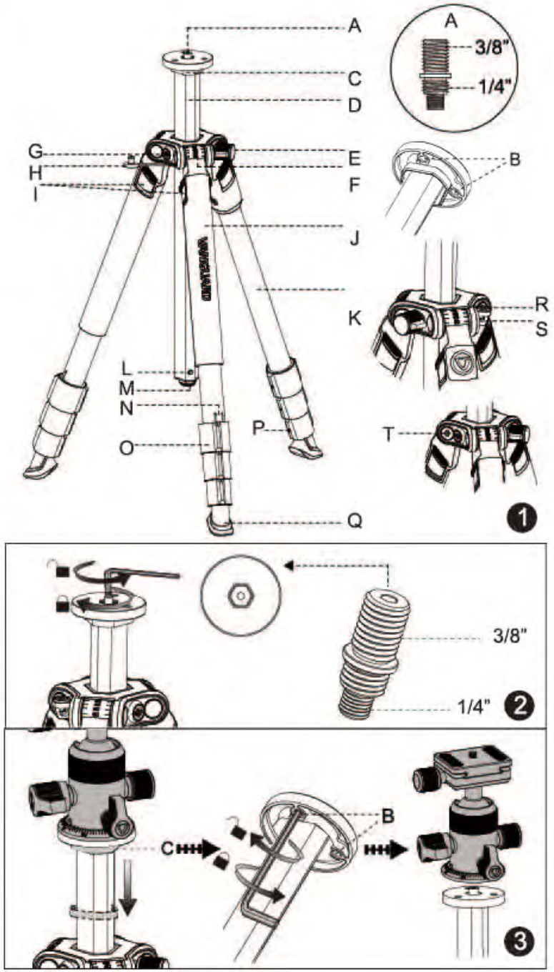 VANGUARD ALTA PRO 2 Aluminum Alloy Tripod Ki - Figure 1
