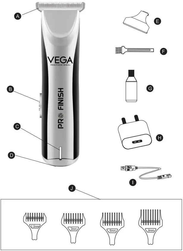 VEGA PROFESSIONAL VPVHT-06 Finish Hair Trimmer - Unit