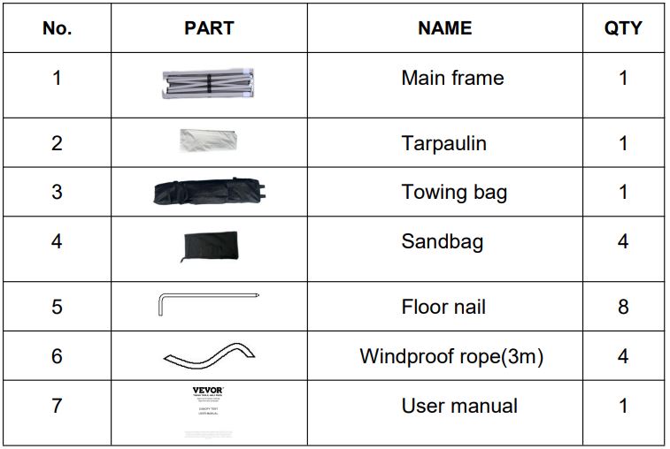 VEVOR AF5.1 Canopy Tent User Manual - COMPONENTS