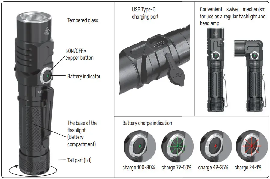 VIDEX VLF A105RH LED Rechargeable Flashlight - Fig
