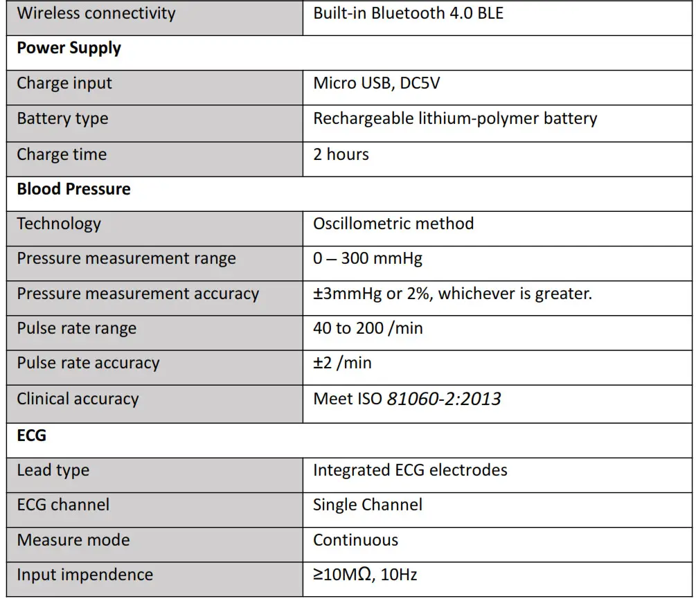 Viatom Blood Pressure Monitor BP2 - Specifications 2