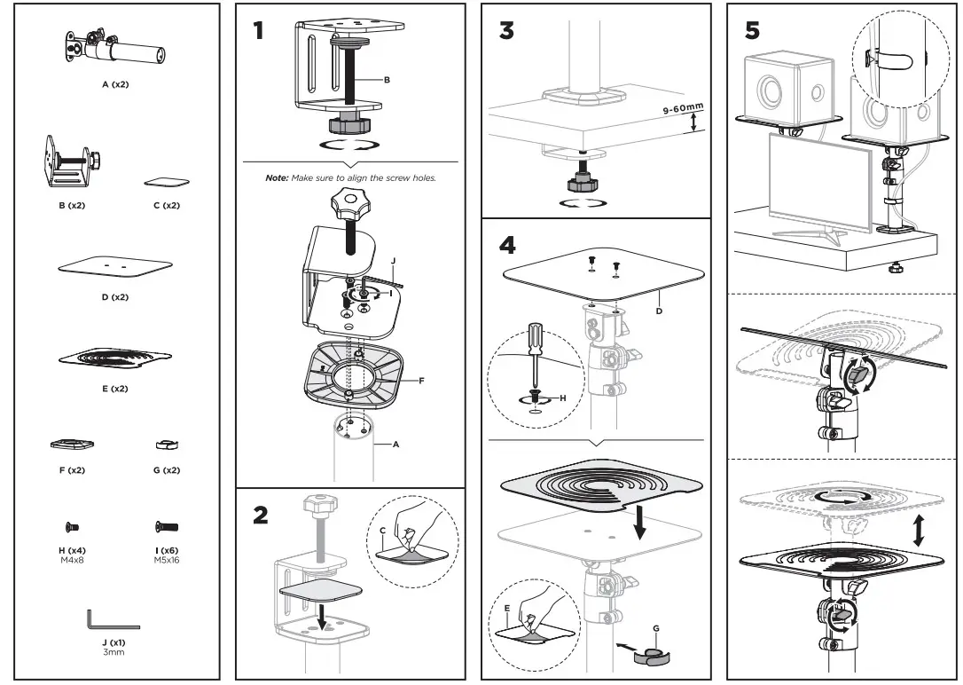 WALI SDS003 Studio Monitor and Speaker Stand - Parts