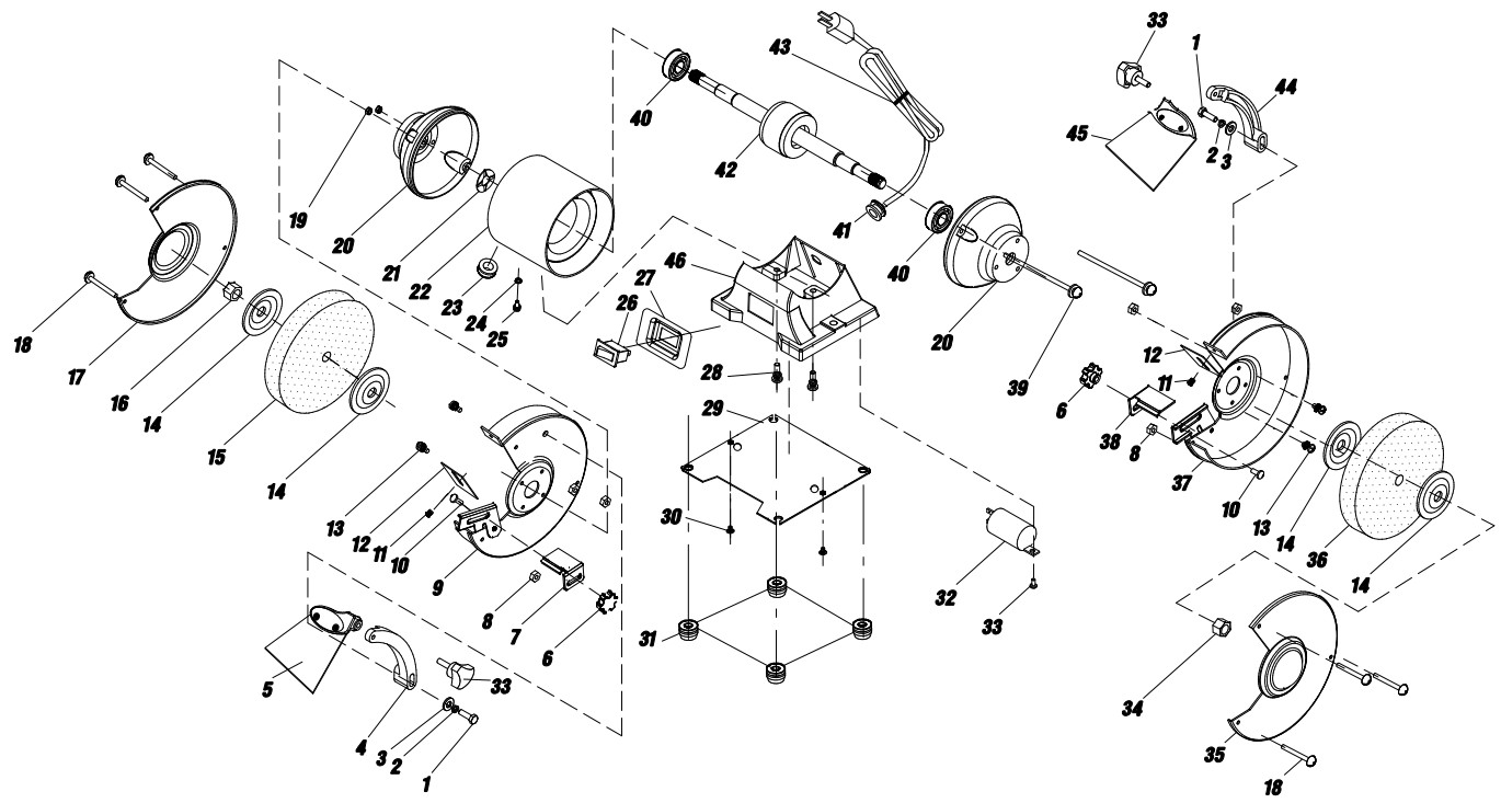 WEN BG4266 6 Inch Single Speed Bench Grinder - EXPLODED VIEW