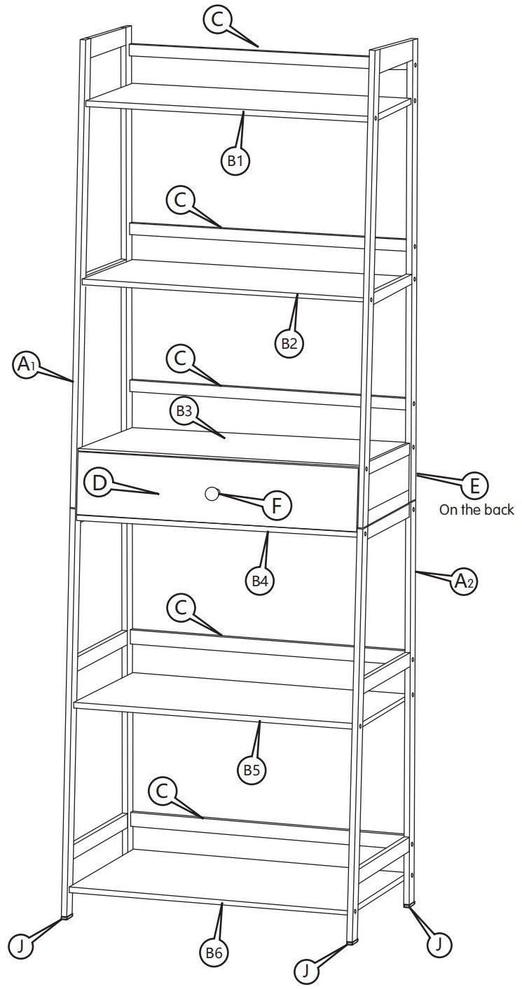 WTZ BC 239 5 Tier Tall Bookcase - overview 2