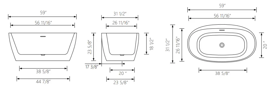 Yinzanw DM1358-150 Freestanding Bathtub - Bathtub Size
