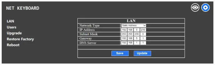 ZENTY ZT 156 PTZ Camera IP Controller - Lan Setting 1