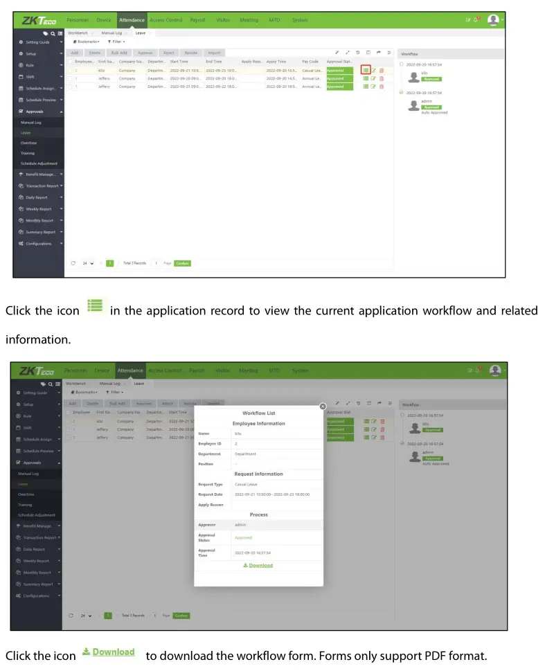 ZKTeco ZKBio Time Powerful Web-Based Time and Attendance Management Software - Download e Attendance Workflow Form 1