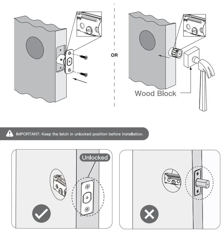 Zowill DK01 Keyless Entry Door Lock Instruction Manual - Install latch and deadbolt