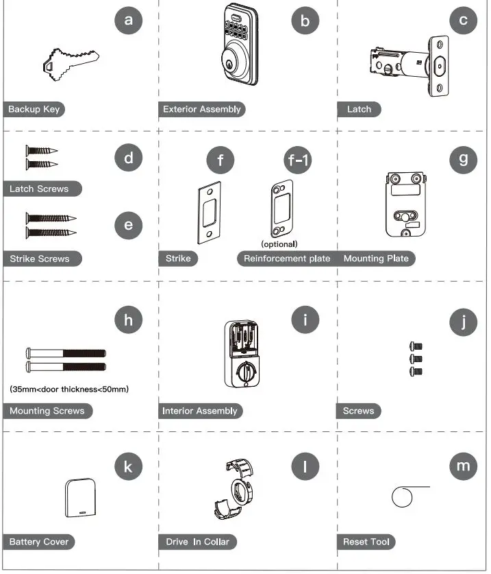 Zowill DK01 Keyless Entry Door Lock Instruction Manual - Parts Identification