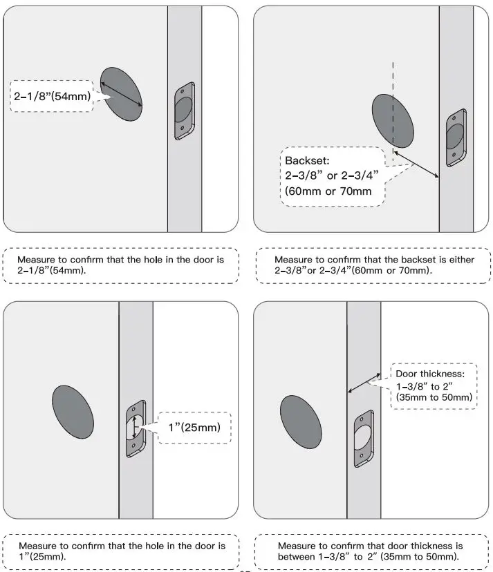 Zowill DK01 Keyless Entry Door Lock Instruction Manual - Prepare the door and check dimensions