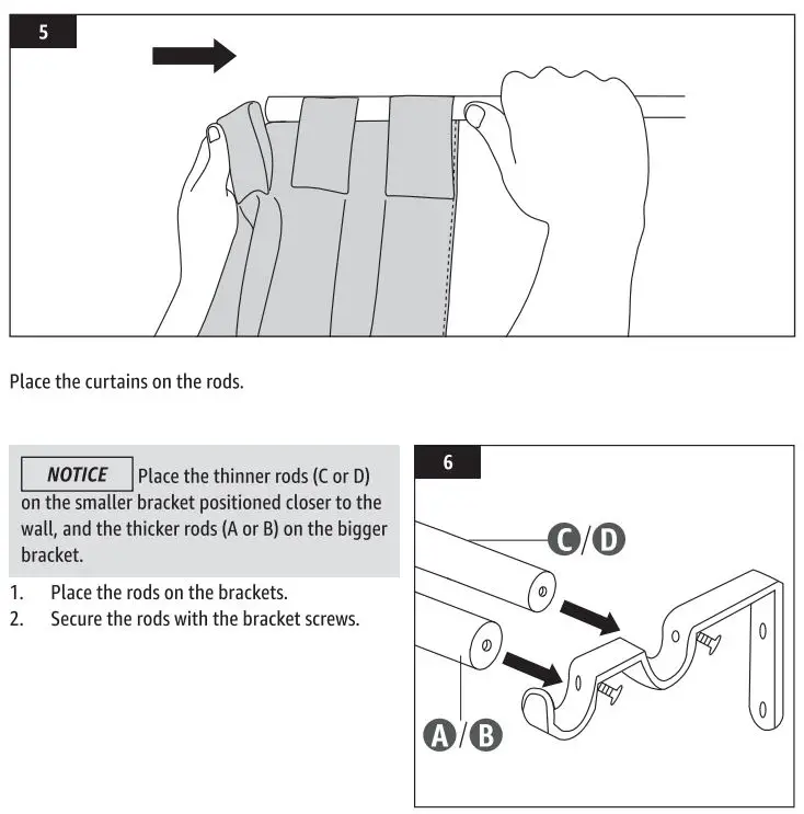 amazon basics B0792K4N96 1 Inch Double Curtain Rods User Guide - Place the curtains on the rods