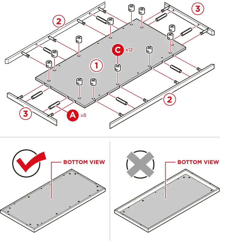 bcp SKY6477 2 Tier Rectangular Tray Top Coffee Table - BOTTOM VIEW