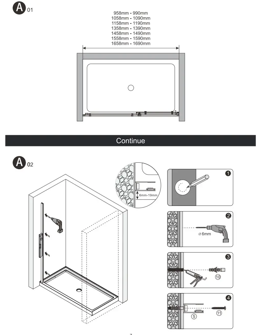 better bathrooms RP8 Aquila Frameless Sliding Door And Return Panel - assembly 1