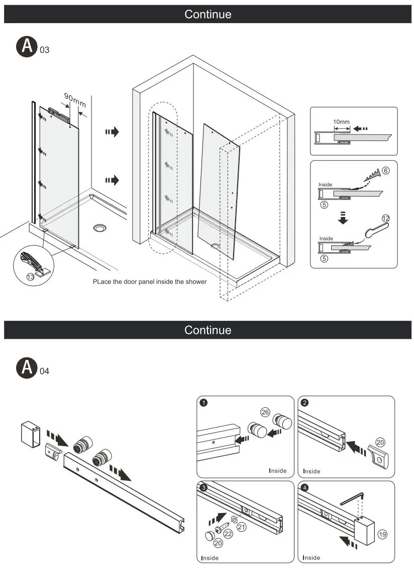 better bathrooms RP8 Aquila Frameless Sliding Door And Return Panel - assembly 2