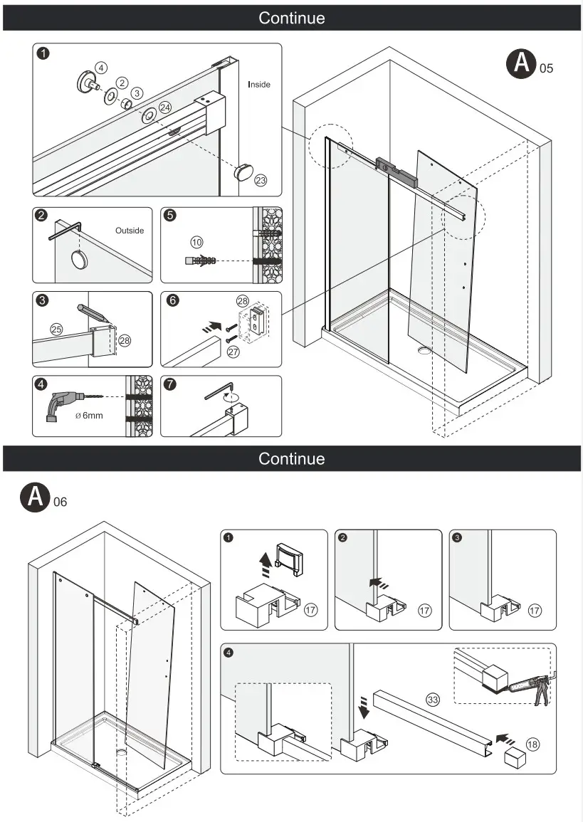 better bathrooms RP8 Aquila Frameless Sliding Door And Return Panel - assembly 3